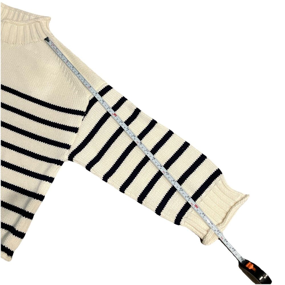 J.Crew 2025 Rollneck Sweater Womens L Ivory Navy Blue Striped Cotton Nautical - Picture 9 of 13